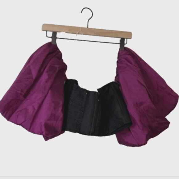 Misa Los Angeles Dita top Black Faux Leather Off Shoulder Puff Sleeve Blouse XS - Picture 3 of 4